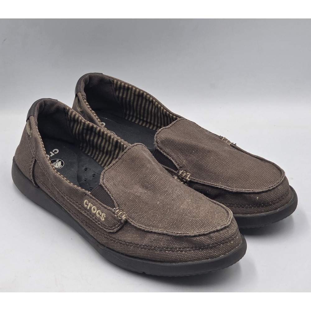 Crocs Walu 14391 Women's Brown Canvas‎ Slip On Loafer Boat Shoes Size 8